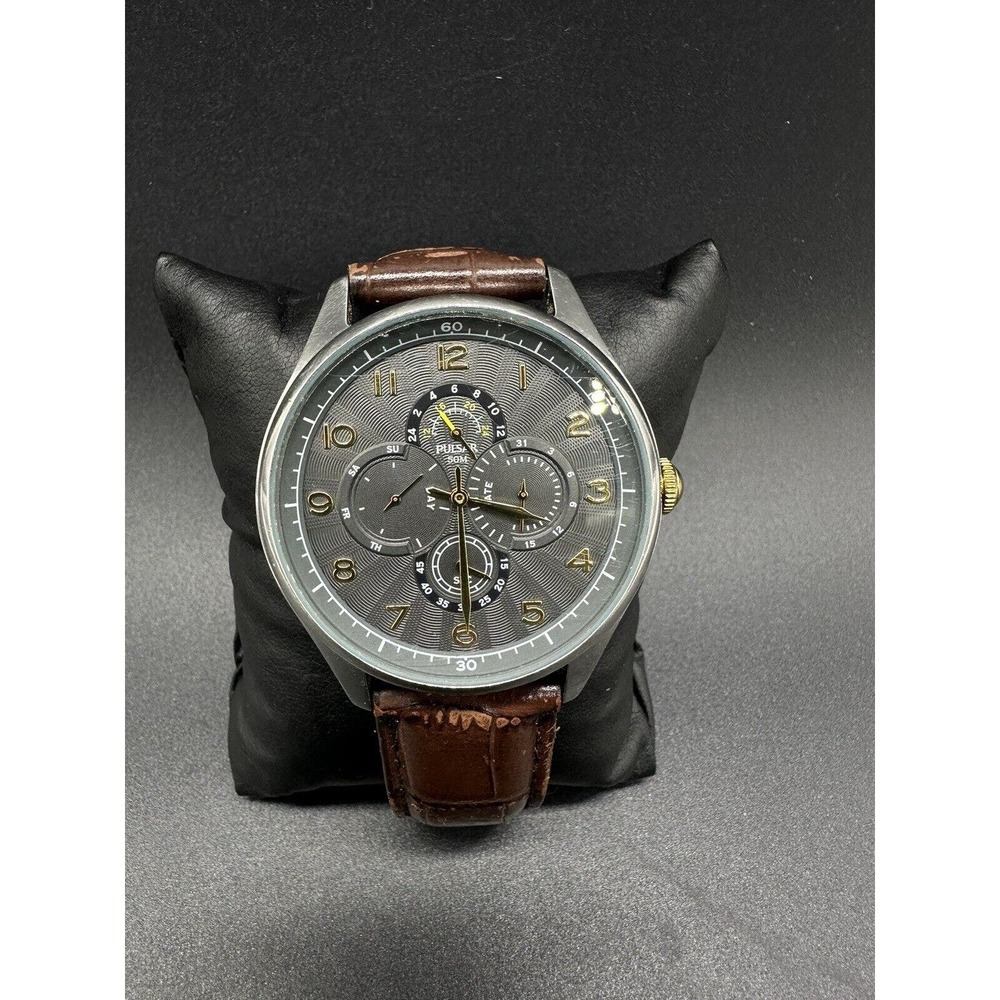 Pulsar by Seiko Men's 42mm Black Dial Chronograph Leather Watch VD74-X001